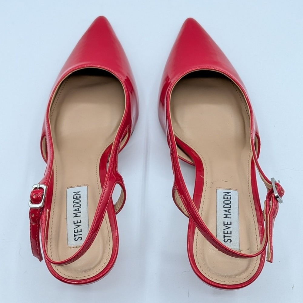 Steve Madden Size 7 $90 Red Patent Slingback Kitten Heels Pointed Toe Pumps - Picture 11 of 11